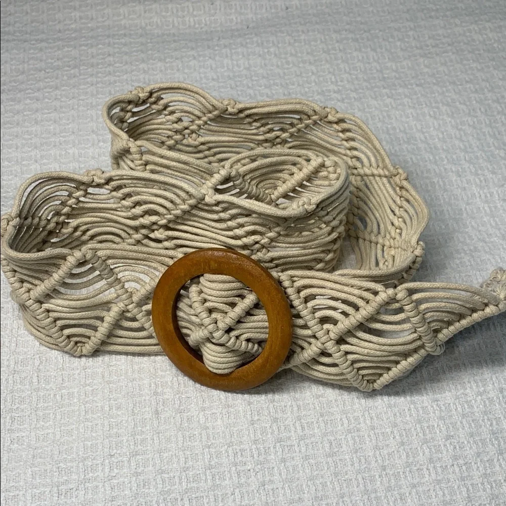Woven corded boho belt with wooden buckle